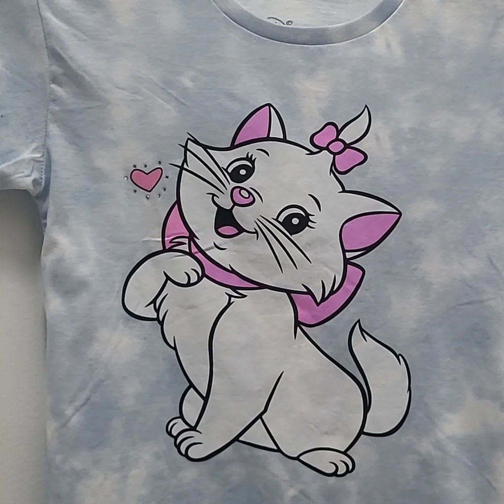 DISNEY GIRLS ARISTOCATS MARIE BLUE AND WHITE GRAPHIC TEE SHIRT SIZE M7/8 NEW - Picture 3 of 4